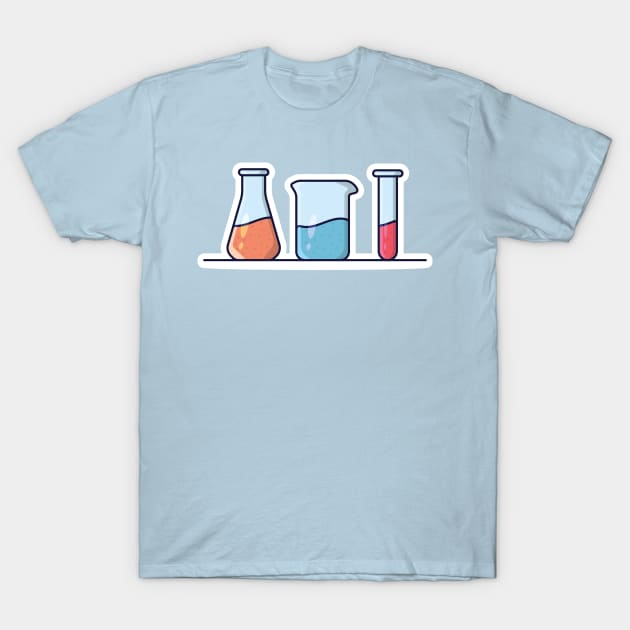 Beaker Glasses Set with Chemical Liquid Sticker vector illustration. Medical laboratory objects icon concept. Equipment for chemical test collection sticker vector design. T-Shirt by AlviStudio